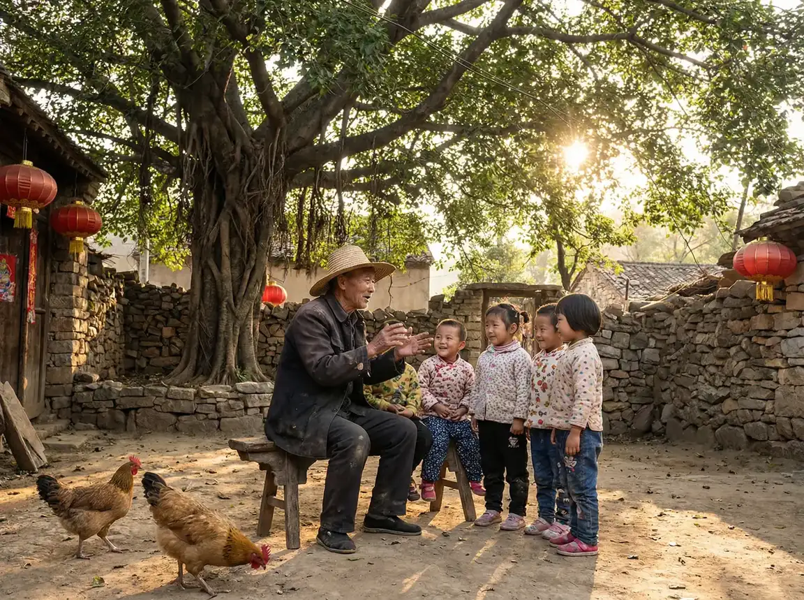 老人在大榕树下给孩子们讲故事 - 斯嘉丽 约翰逊电影 乡村记忆